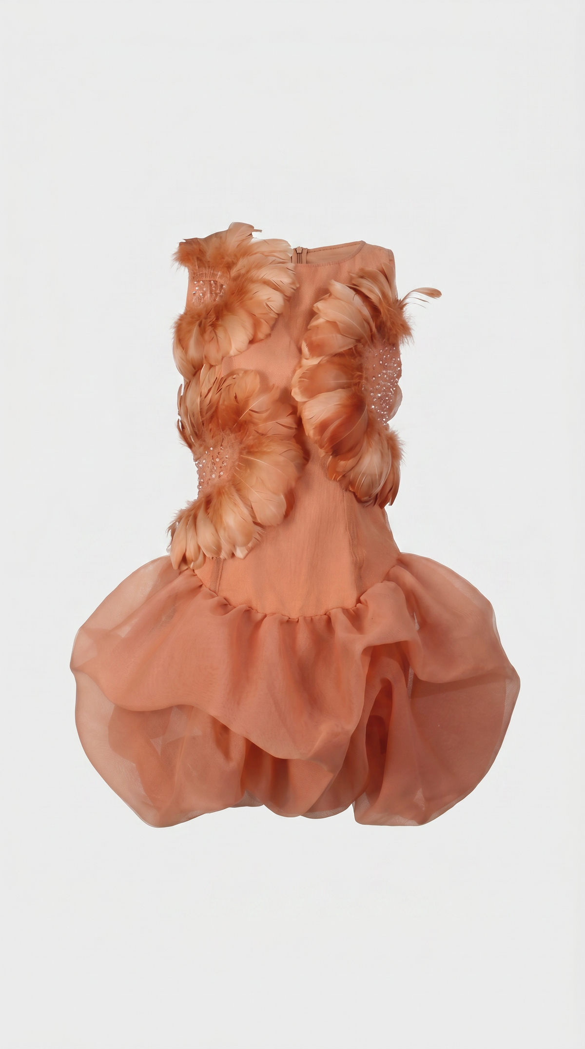 VESTIDO MINI DE ORGANZA CON PLUMAS