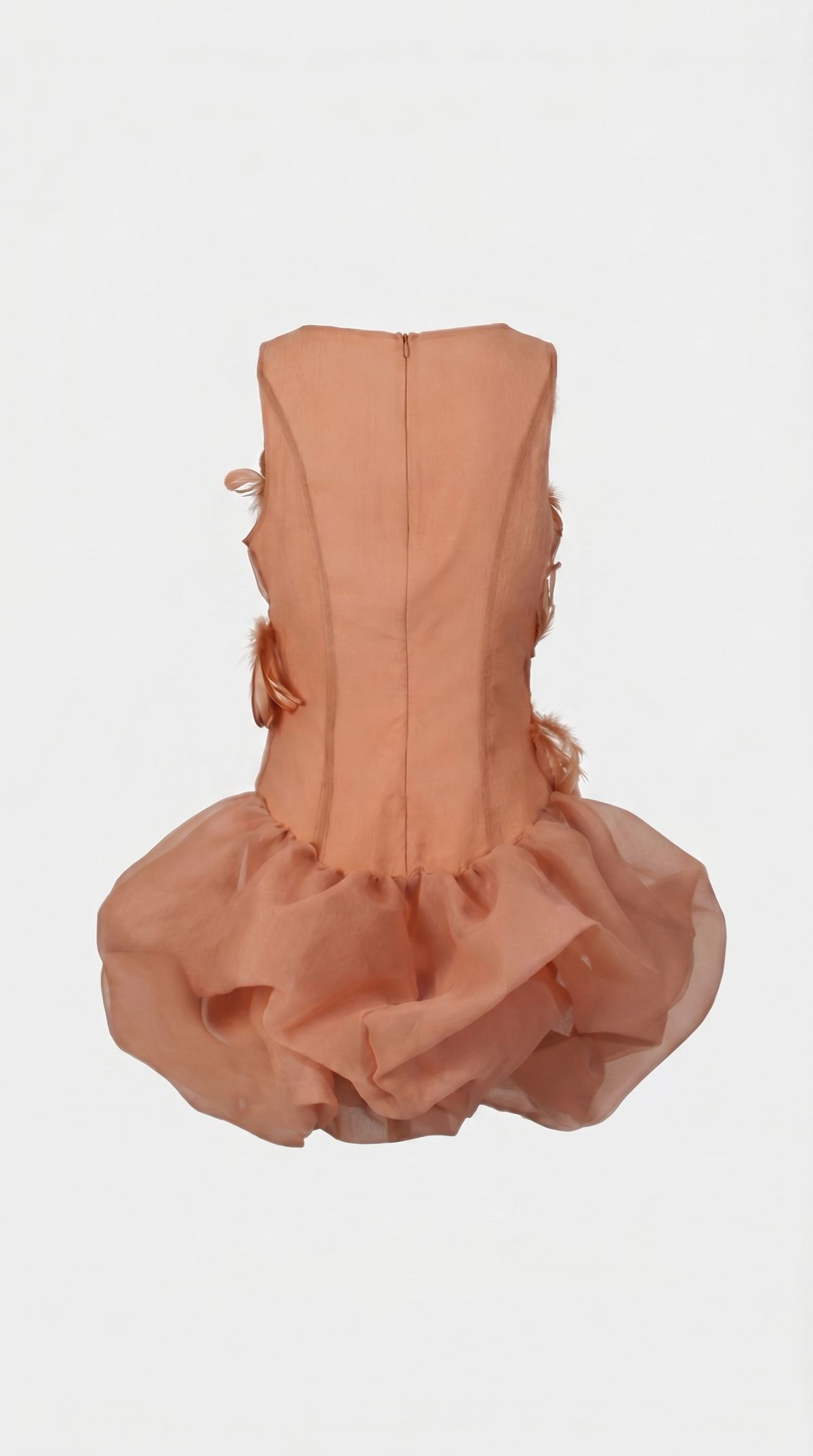 VESTIDO MINI DE ORGANZA CON PLUMAS