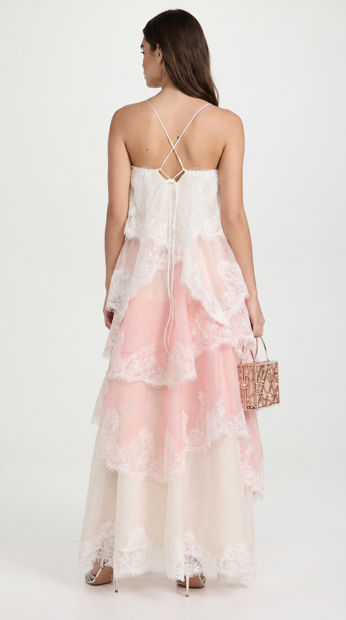 VESTIDO DE GALA DE ENCAJE Y ORGANZA