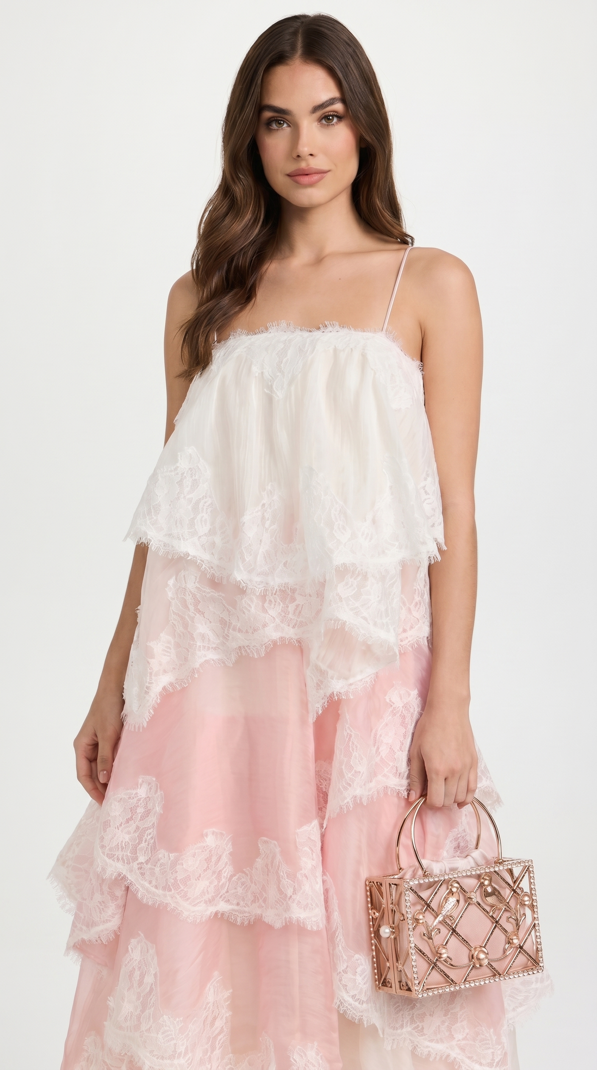 VESTIDO DE GALA DE ENCAJE Y ORGANZA
