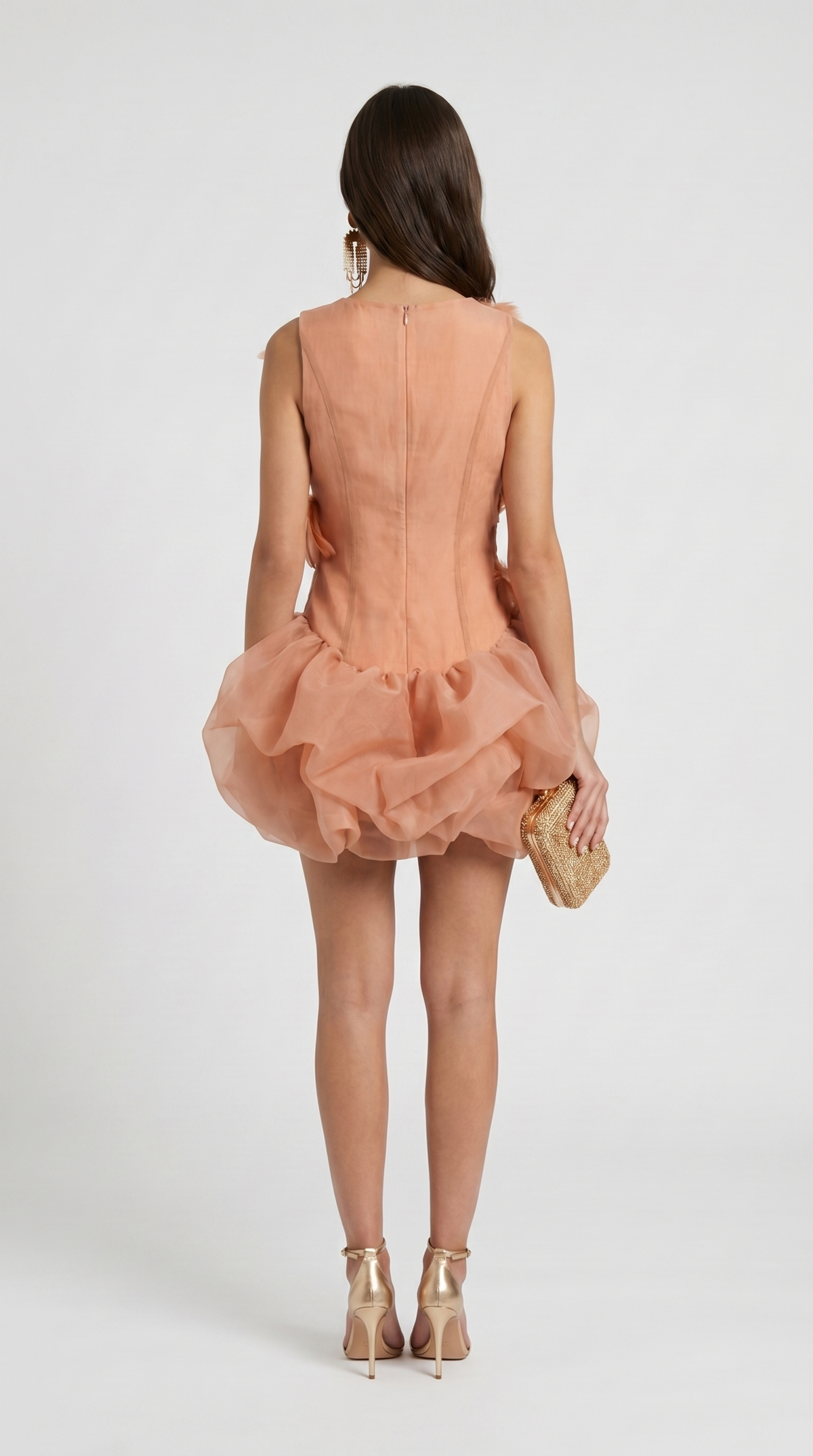 VESTIDO MINI DE ORGANZA CON PLUMAS