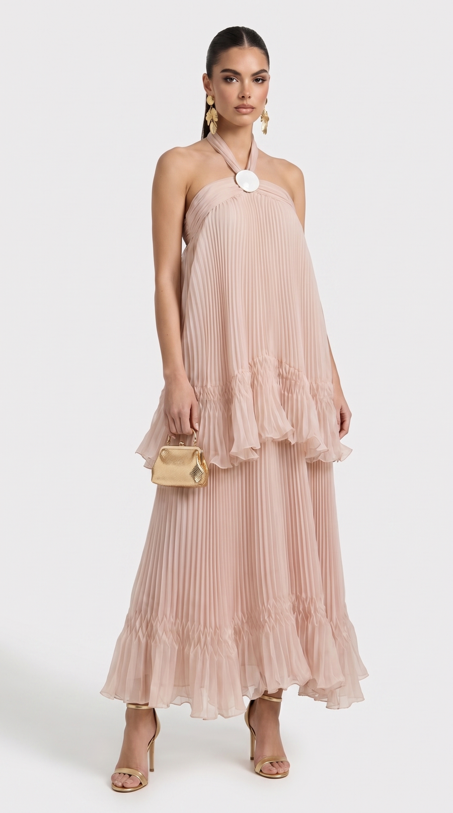 VESTIDO DE GALA HALTER PLISADO