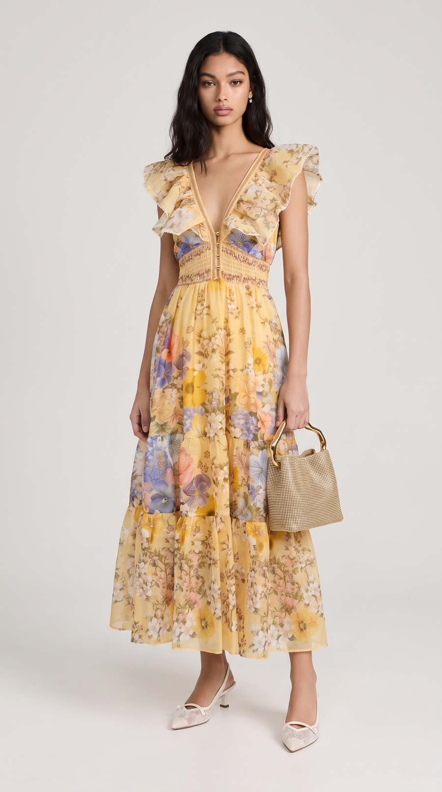 VESTIDO MIDI FLORAL DE VOLANTES