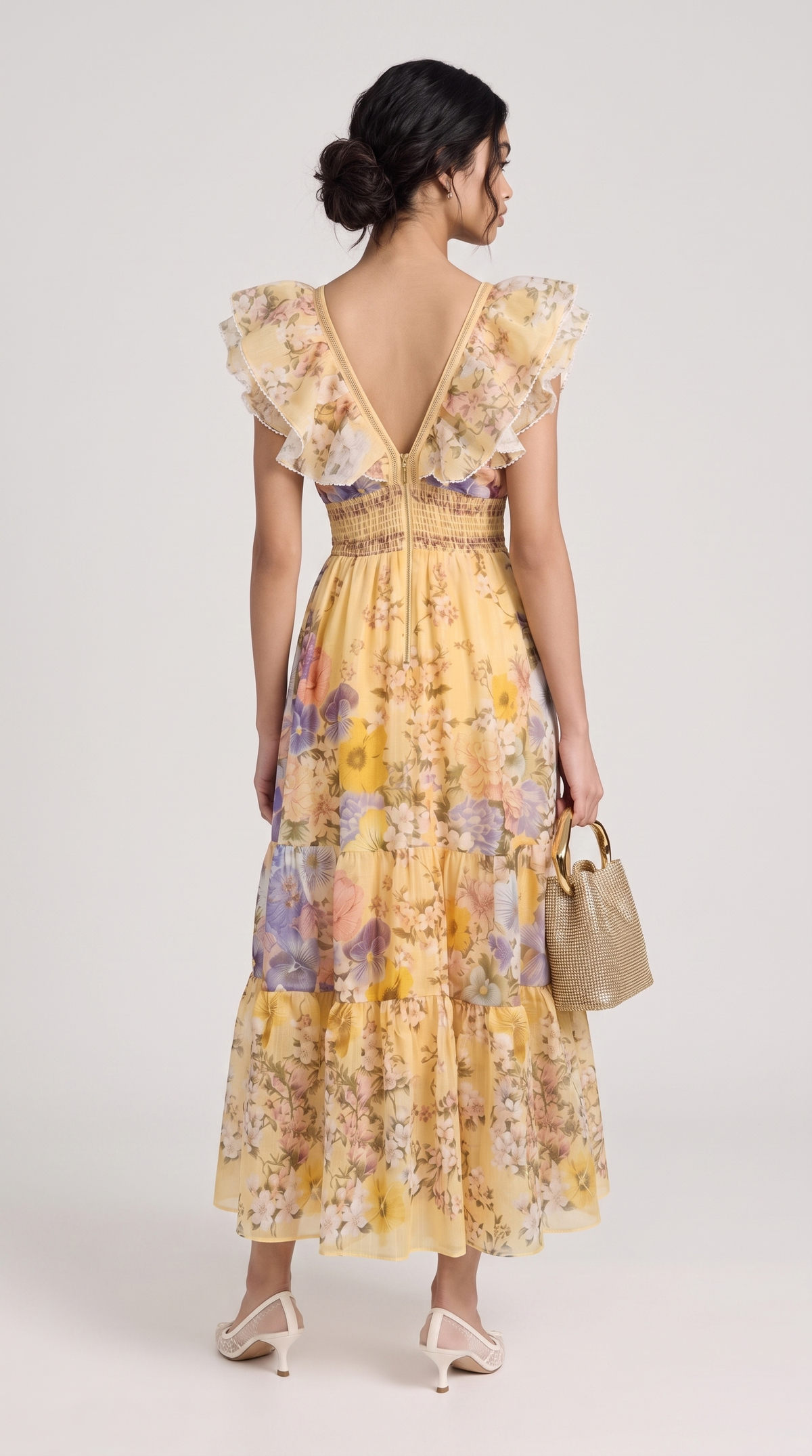 VESTIDO MIDI FLORAL DE VOLANTES
