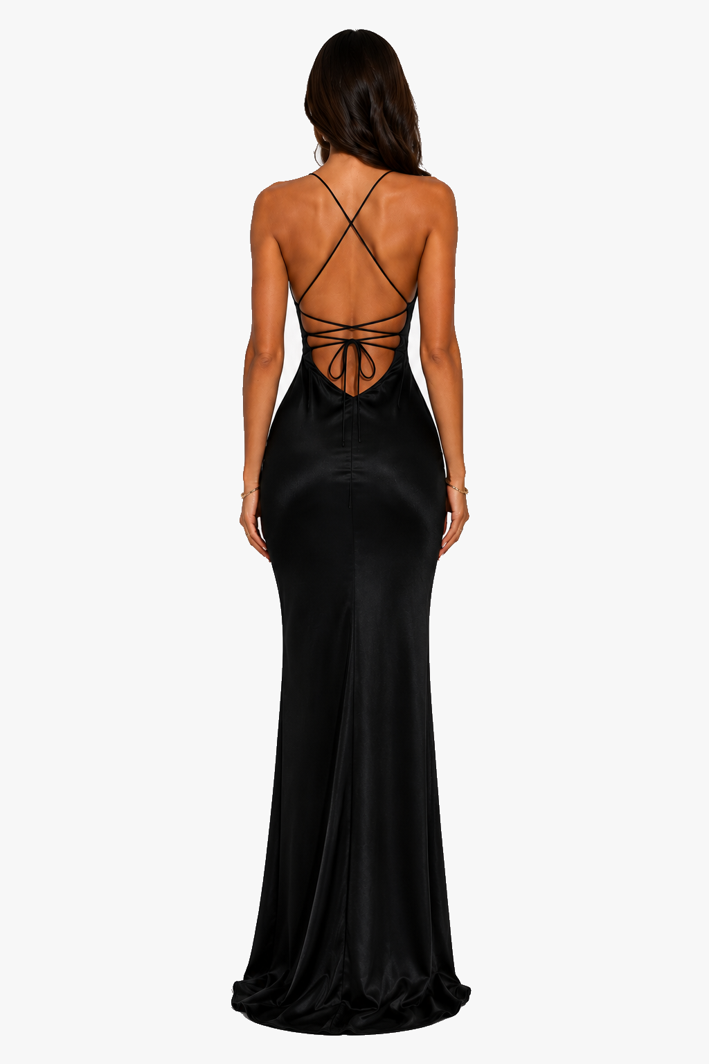 VESTIDO LARGO SATINADO NEGRO