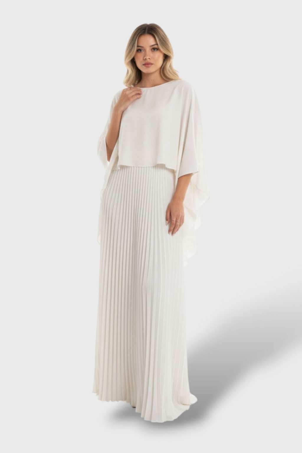 VESTIDO MAXI DE MANGA MURCIELAGO BLANCO