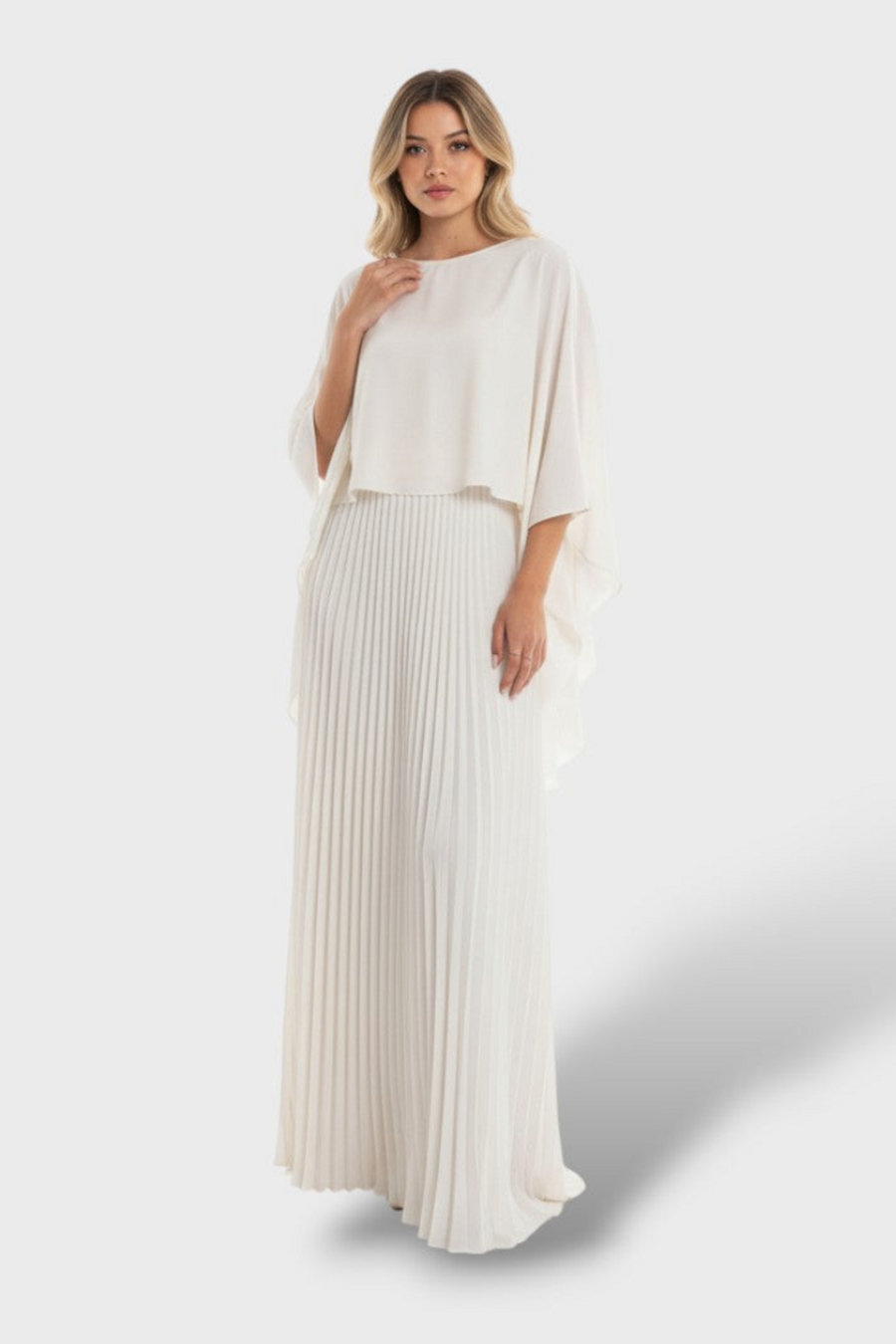 VESTIDO MAXI DE MANGA MURCIELAGO BLANCO