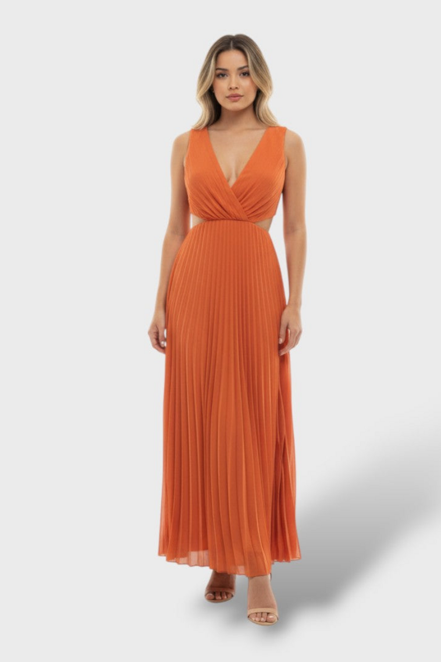 VESTIDO MAXI PLISADO NARANJA