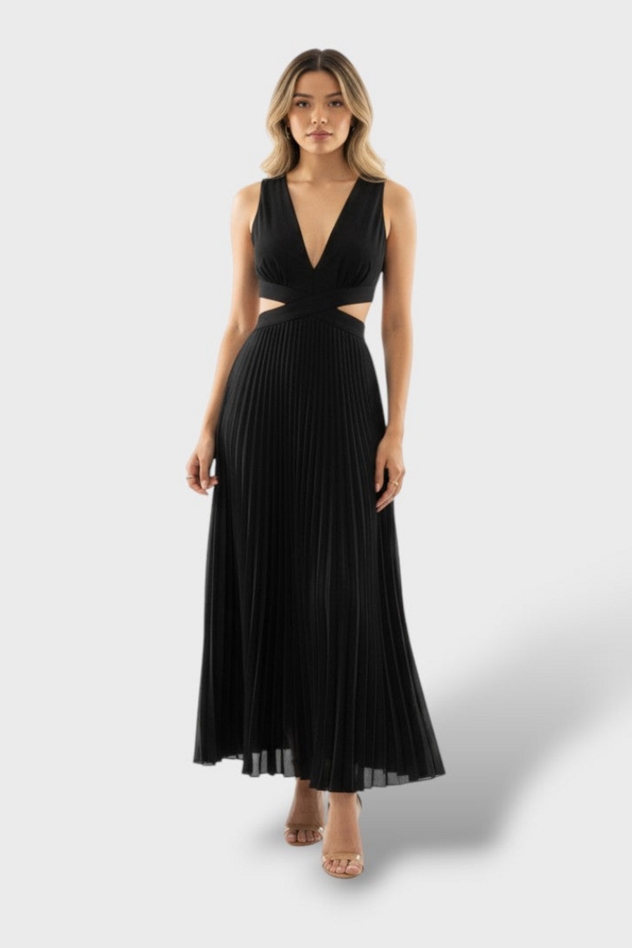 VESTIDO MAXI PLISADO NEGRO