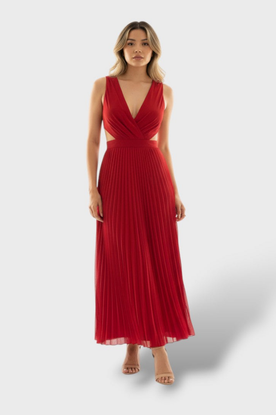 VESTIDO MAXI PLISADO ROJO