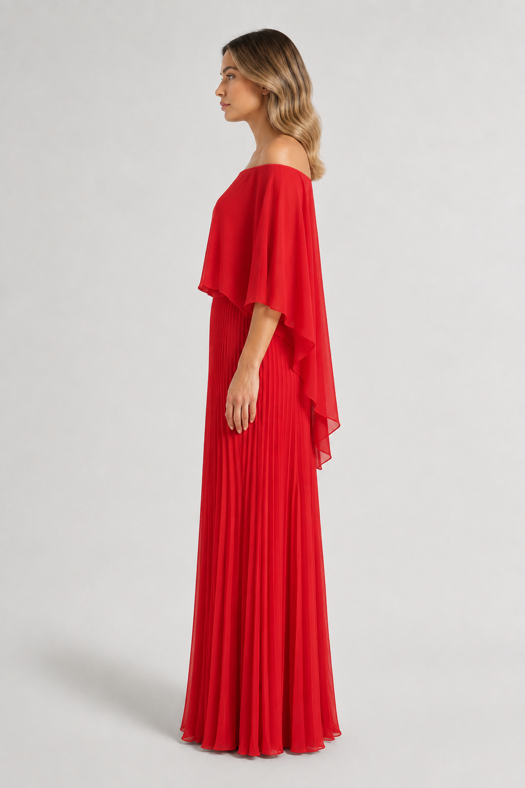 VESTIDO MAXI DE MANGA MURCIELAGO ROJO