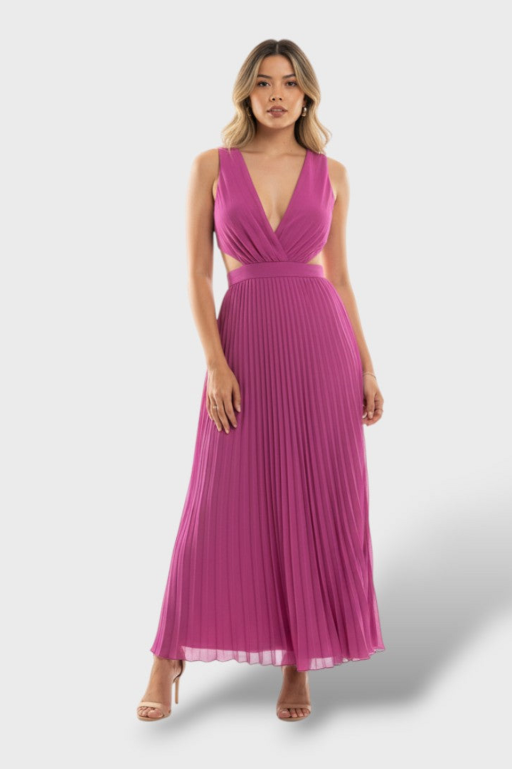 VESTIDO MAXI PLISADO ROSA