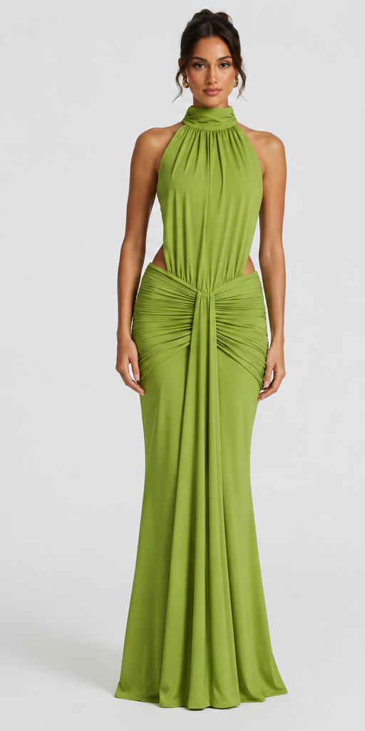 VESTIDO LARGO DE SIRENA VERDE OLIVA