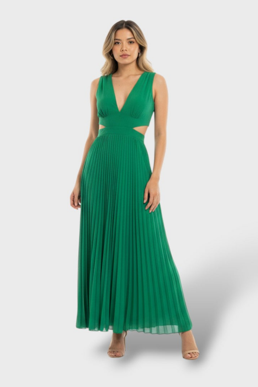 VESTIDO MAXI PLISADO VERDE