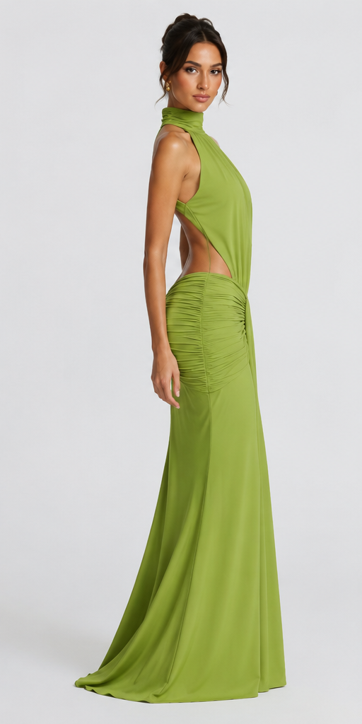 VESTIDO LARGO DE SIRENA VERDE OLIVA