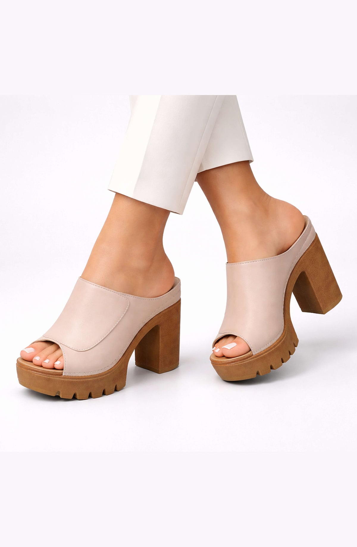 ZAPATOS DE TACÓN CON PLATAFORMA - BEIGE