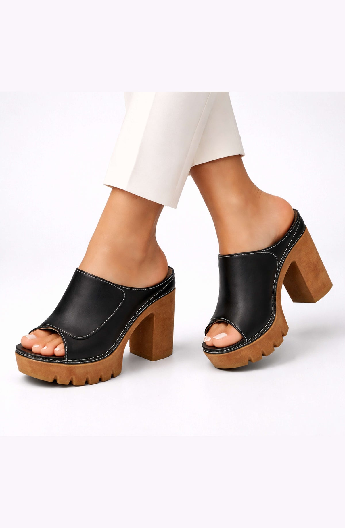 ZAPATOS DE TACÓN CON PLATAFORMA - NEGRO